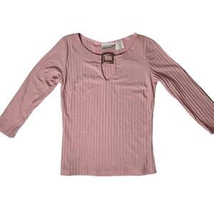 Pink Ribbed Silver Y2k Shirt Top Blouse